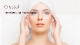  Presentation with skin medical - Cool new theme with portrait of a woman in spa massage healing procedure health care skin lifting and medical concept backdrop and a sky blue colored foreground