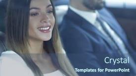  Presentation with car seat - Presentation theme consisting of portrait of a woman in a white dress in her car in the back seat background and a ocean colored foreground