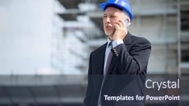  Presentation with worker - PPT layouts featuring portrait-of-a-worker-talking background and a tawny brown colored foreground