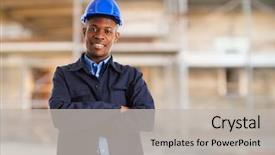  Presentation with safety construction worker in construction - Colorful slides enhanced with portrait of a worker backdrop and a light gray colored foreground
