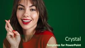  Presentation with good luck - Beautiful PPT layouts featuring portrait-of-a-worried-woman backdrop and a forest green colored foreground