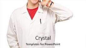  Presentation with academic - Presentation theme enhanced with portrait of a young academic talking on a mobile over a white background background and a white colored foreground