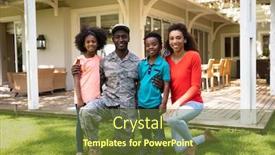  Presentation with kneeling - Cool new slide deck with portrait-of-a-young-adult backdrop and a tawny brown colored foreground