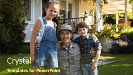  Presentation with kneeling - PPT layouts having portrait-of-a-young-adult background and a tawny brown colored foreground