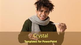  Presentation with capsules - Slides enhanced with portrait of a young african man dressed in autumn clothes isolated over beige background showing pills capsules holding thermometer background and a tawny brown colored foreground