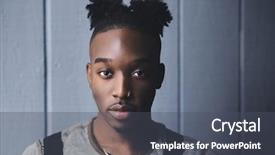  Presentation with afro - Slides having portrait of a young afroamerican background and a dark gray colored foreground