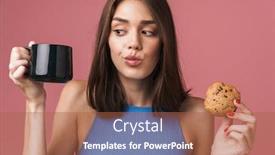  Presentation with chocolate chip cookie - Slides with portrait-of-a-young-attractive background and a red colored foreground