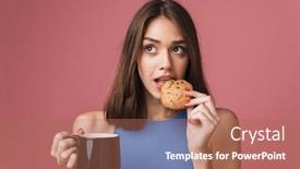  Presentation with chocolate chip cookie - Slides having portrait-of-a-young-attractive background and a coral colored foreground