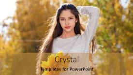  Presentation with maple leaves - Presentation consisting of portrait of a young beautiful girl with yellow maple leaves posing on a background of an autumn park background and a gold colored foreground