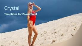  Presentation with beautiful young girl red - PPT theme with portrait-of-a-young-beautiful background and a ocean colored foreground