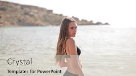  Presentation with beach - Slide deck consisting of portrait-of-a-young-beautiful background and a light gray colored foreground