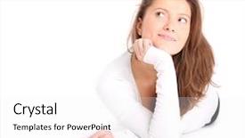  Presentation with thoughts - Cool new slide set with woman lost in her thoughts backdrop and a white colored foreground