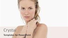  Presentation with young woman diagnosis of sti - Colorful theme enhanced with portrait of a young blond woman wrapped in towel against white background backdrop and a lemonade colored foreground