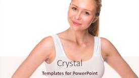  Presentation with fitness clothing - Slide deck with portrait of a young blonde woman in sportswear without makeup sexy beautiful model in white fitness clothing isolated on white background background and a lemonade colored foreground