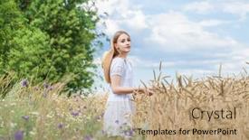  Presentation with wheat - Slide deck with portrait-of-a-young-blonde background and a coral colored foreground