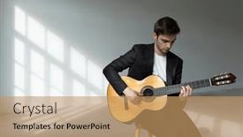  Presentation with suit guitar - Slide deck having portrait-of-a-young-boy background and a  colored foreground