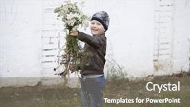  Presentation with pilot - PPT layouts consisting of portrait of a young boy in pilot leather jacket in autumn park background and a gray colored foreground
