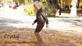  Presentation with pilot - PPT theme having portrait of a young boy in pilot leather jacket in autumn park background and a coral colored foreground