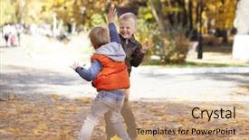  Presentation with pilot - Cool new PPT theme with portrait of a young boy in pilot leather jacket in autumn park backdrop and a coral colored foreground