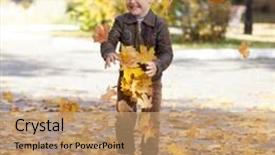  Presentation with pilot - PPT layouts featuring portrait of a young boy in pilot leather jacket in autumn park background and a coral colored foreground