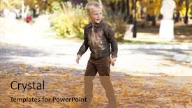  Presentation with pilot - PPT layouts enhanced with portrait of a young boy in pilot leather jacket in autumn park background and a coral colored foreground