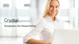  Presentation with young business woman smile show - Amazing slide deck having portrait of a young business backdrop and a sky blue colored foreground