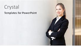  Presentation with young business woman smile show - PPT layouts having portrait of a young business woman large copy space background and a white colored foreground