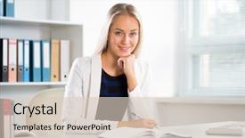  Presentation with office - Audience pleasing slide deck consisting of portrait of a young business backdrop and a lemonade colored foreground