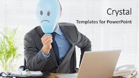  Presentation with sad - Slide set consisting of portrait of a young businessman background and a sky blue colored foreground