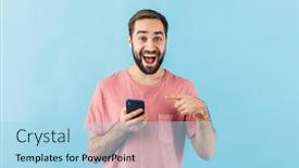  Presentation with cheerful - Theme consisting of portrait-of-a-young-cheerful background and a light blue colored foreground