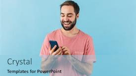  Presentation with portrait of excited overjoyed female - Colorful theme enhanced with portrait-of-a-young-cheerful backdrop and a light blue colored foreground