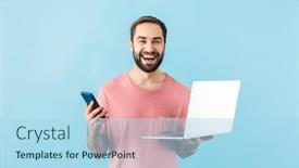  Presentation with portrait of excited overjoyed female - Colorful theme enhanced with portrait-of-a-young-cheerful backdrop and a light blue colored foreground