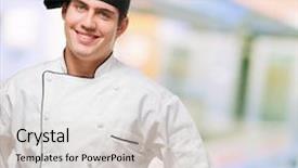  Presentation with hip - Beautiful PPT layouts featuring portrait of a young chef with hand on hip indoor backdrop and a light gray colored foreground