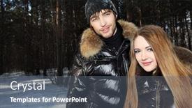  Presentation with rest - PPT theme consisting of portrait of a young couple having a rest in winter park background and a gray colored foreground