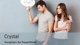  Presentation with couple - Beautiful presentation theme featuring portrait of a young couple backdrop and a light blue colored foreground