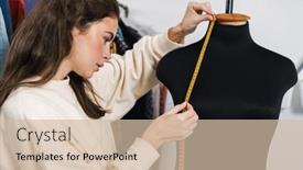  Presentation with mannequin - Slides featuring portrait-of-a-young-designer background and a soft green colored foreground