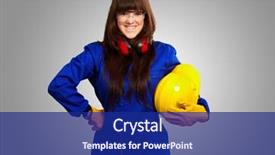  Presentation with gray - Cool new presentation theme with portrait-of-a-young-female backdrop and a navy blue colored foreground