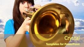  Presentation with trumpet - Beautiful PPT layouts featuring portrait of a young girl blowing trumpet outdoor backdrop and a tawny brown colored foreground