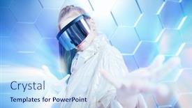  Presentation with honeycomb - Slide deck consisting of portrait-of-a-young-girl background and a sky blue colored foreground