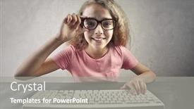  Presentation with computer - Slide deck enhanced with portrait-of-a-young-girl background and a gray colored foreground