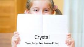  Presentation with blank - Cool new PPT theme with close up portrait of a young girl holding blank sign backdrop and a cool aqua colored foreground