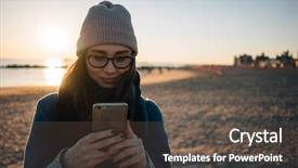  Presentation with coney island - Amazing PPT theme having walking on the beach coney backdrop and a dark gray colored foreground