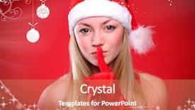  Presentation with happy new year - Amazing theme having portrait of a young girl dressed as santa claus on a red background happy new year and merry christmas backdrop and a coral colored foreground