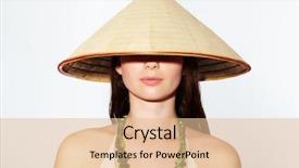  Presentation with group of three young girl - Slide deck enhanced with portrait of a young girl in vietnamese hat background and a lemonade colored foreground