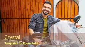  Presentation with motorcycle - Audience pleasing PPT theme consisting of portrait-of-a-young-guy backdrop and a tawny brown colored foreground