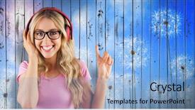  Presentation with blue music - Beautiful PPT theme featuring portrait of a young hipster listening to music against digitally generated dandelions against blue sky backdrop and a light blue colored foreground