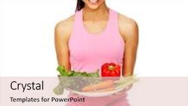 Presentation with latino - Slide deck featuring portrait of a young latino woman with fresh vegetables on a plate healthy eating lifestyle background and a lemonade colored foreground