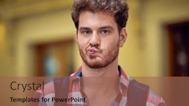  Presentation with traveler - Slides consisting of portrait-of-a-young-male background and a coral colored foreground