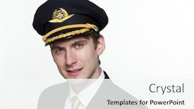  Presentation with pilot - Amazing PPT theme having portrait of a young man in the form of a passenger plane pilot backdrop and a white colored foreground