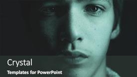  Presentation with black art - PPT theme enhanced with portrait-of-a-young-man background and a dark gray colored foreground